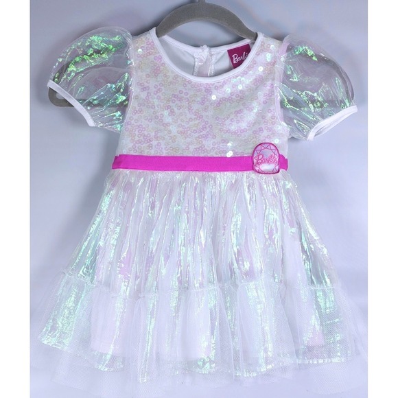 Barbie Other - Barbie Toddler Dress Girls 2T White Iridescent Logo Sequins New Without‎ Tags